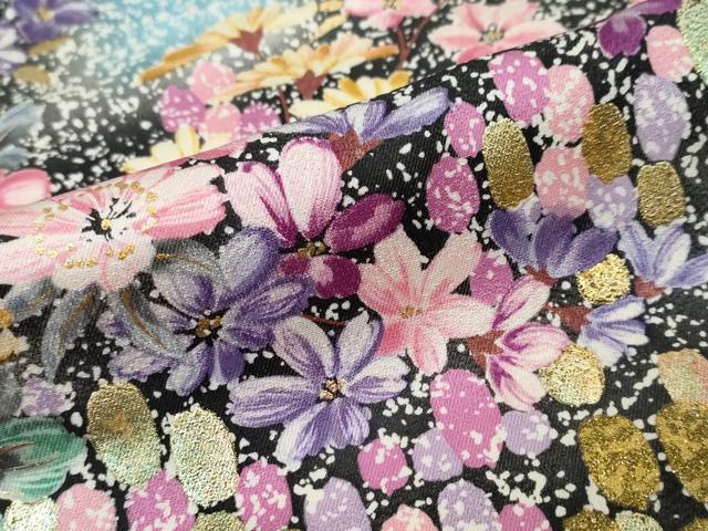 平和屋着物●紫綬褒章　巨匠『岩田専太郎』　振袖　駒刺繍　草花文　暈し染め　金彩　正絹　逸品　DABK0718ud
