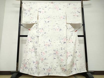 平和屋着物●上質な小紋　地紋起こし　枝花文　正絹　逸品　未使用　DABK0720ud