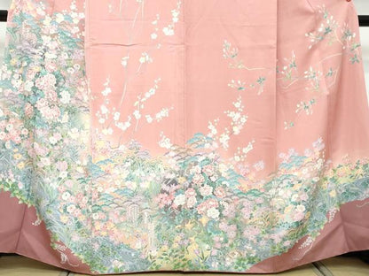平和屋着物●訪問着　草花文　暈し染め　金彩　正絹　逸品　DABK0723ud