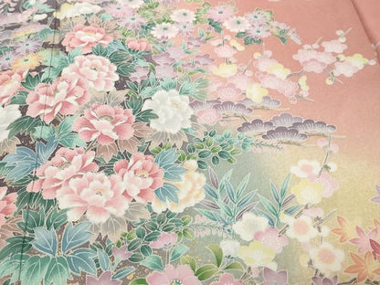 平和屋着物●訪問着　草花文　暈し染め　金彩　正絹　逸品　DABK0723ud