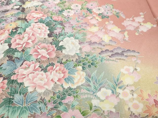 平和屋着物●訪問着　草花文　暈し染め　金彩　正絹　逸品　DABK0723ud