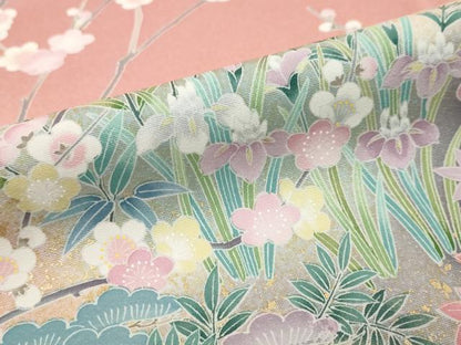 平和屋着物●訪問着　草花文　暈し染め　金彩　正絹　逸品　DABK0723ud
