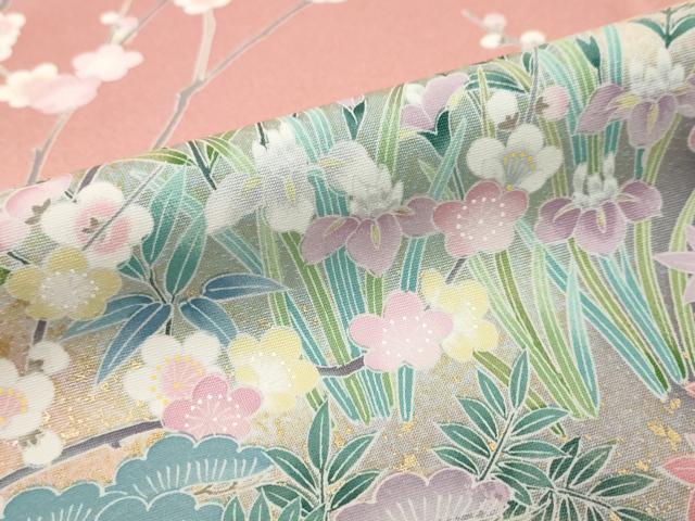 平和屋着物●訪問着　草花文　暈し染め　金彩　正絹　逸品　DABK0723ud