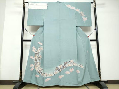 平和屋着物●日本工芸会正会員　友禅作家　塩澤照彦　訪問着　舞花文　三越扱い　反端付き　正絹　逸品　DABK0725ud
