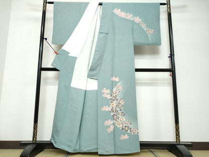 平和屋着物●日本工芸会正会員　友禅作家　塩澤照彦　訪問着　舞花文　三越扱い　反端付き　正絹　逸品　DABK0725ud