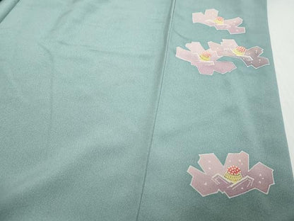 平和屋着物●日本工芸会正会員　友禅作家　塩澤照彦　訪問着　舞花文　三越扱い　反端付き　正絹　逸品　DABK0725ud
