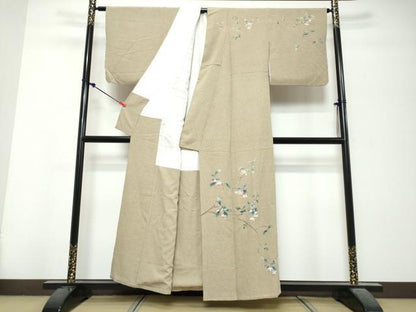 平和屋着物●本加賀友禅作家　染元千紅代表　寺西一紘　訪問着　友禅　枝花文　反端付き　正絹　逸品　DABK0728ud