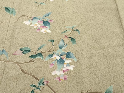 平和屋着物●本加賀友禅作家　染元千紅代表　寺西一紘　訪問着　友禅　枝花文　反端付き　正絹　逸品　DABK0728ud