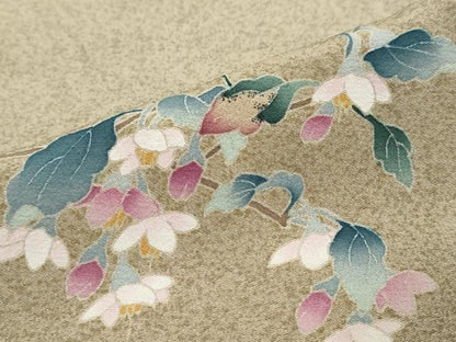 平和屋着物●本加賀友禅作家　染元千紅代表　寺西一紘　訪問着　友禅　枝花文　反端付き　正絹　逸品　DABK0728ud