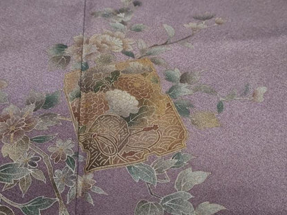 平和屋着物●洗える最高級着物　＜英＞はなぶさ謹製　訪問着　破れ色紙草花文　暈し染め　金銀彩　洗える着物　DABK0736ud