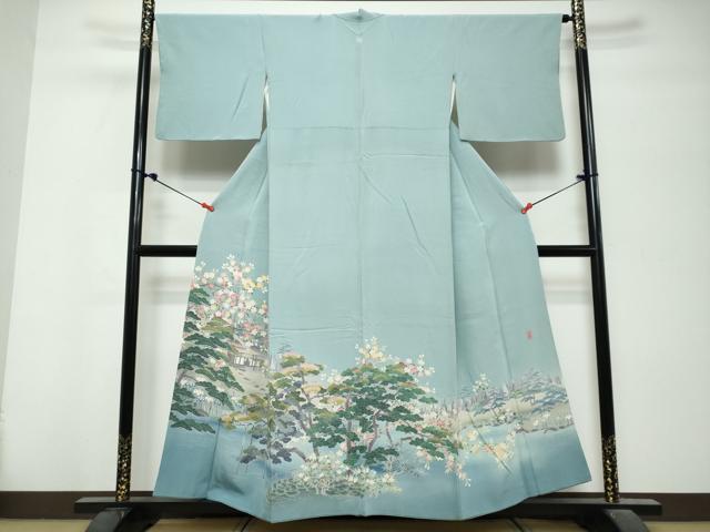 平和屋着物●十日町友禅作家　岡村蒼風　色留袖　樹林風景文　正絹　逸品　DABK0744ud