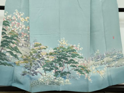 平和屋着物●十日町友禅作家　岡村蒼風　色留袖　樹林風景文　正絹　逸品　DABK0744ud
