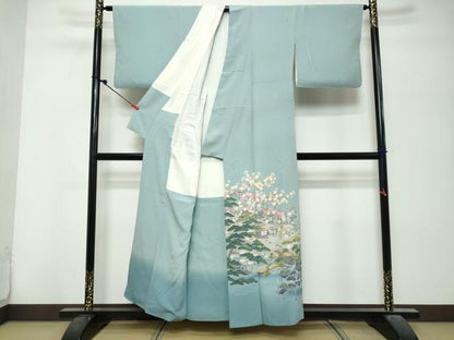 平和屋着物●十日町友禅作家　岡村蒼風　色留袖　樹林風景文　正絹　逸品　DABK0744ud