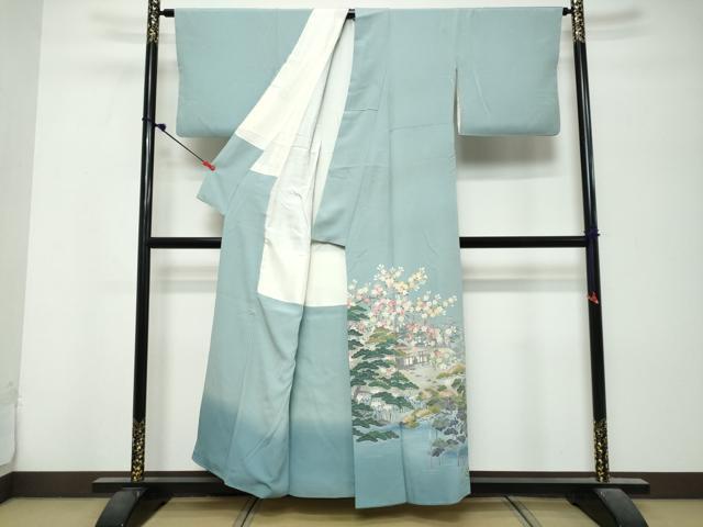 平和屋着物●十日町友禅作家　岡村蒼風　色留袖　樹林風景文　正絹　逸品　DABK0744ud