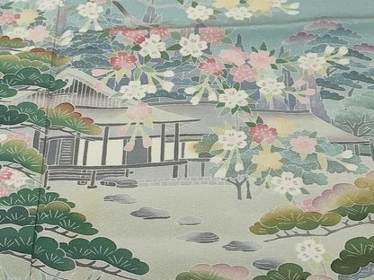平和屋着物●十日町友禅作家　岡村蒼風　色留袖　樹林風景文　正絹　逸品　DABK0744ud