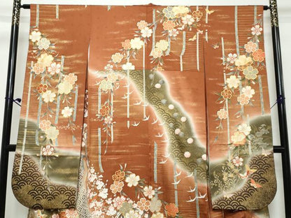 平和屋着物●豪華振袖　吉祥花蝶文　暈し染め　金彩　正絹　逸品　DABK0745ud
