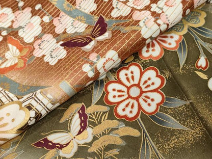 平和屋着物●豪華振袖　吉祥花蝶文　暈し染め　金彩　正絹　逸品　DABK0745ud