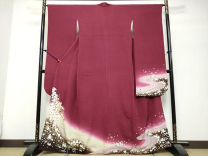 平和屋着物●豪華振袖　御所車花文　暈し染め　金彩　鈴乃屋扱い　正絹　逸品　DABK0746ud