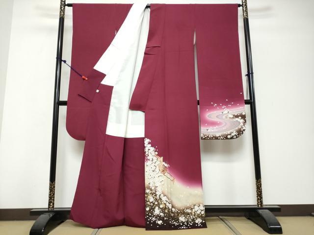 平和屋着物●豪華振袖　御所車花文　暈し染め　金彩　鈴乃屋扱い　正絹　逸品　DABK0746ud