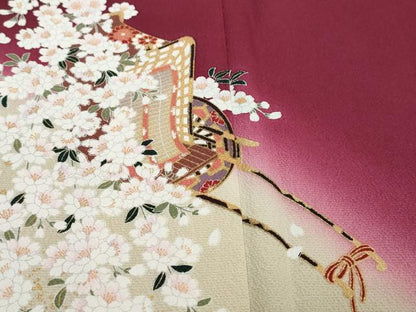 平和屋着物●豪華振袖　御所車花文　暈し染め　金彩　鈴乃屋扱い　正絹　逸品　DABK0746ud