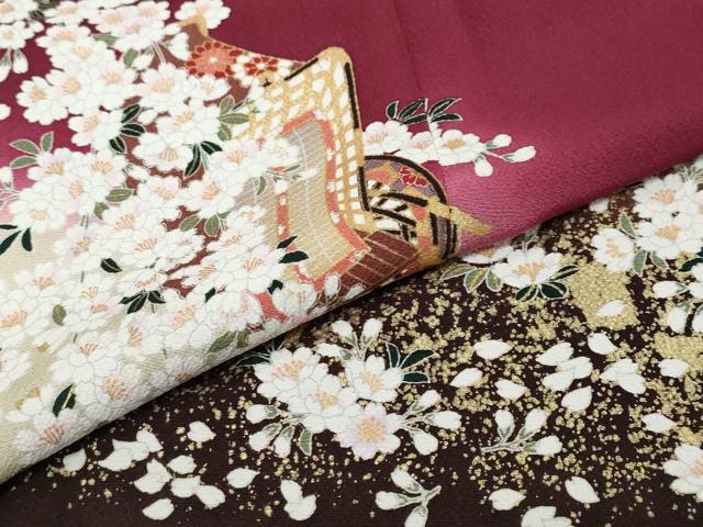 平和屋着物●豪華振袖　御所車花文　暈し染め　金彩　鈴乃屋扱い　正絹　逸品　DABK0746ud