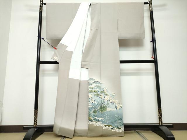 平和屋着物●本加賀友禅作家　木村喜博　色留袖　風景渡り鳥花文　暈し染め　やまと金ラベル　正絹　逸品　DABK0747ud