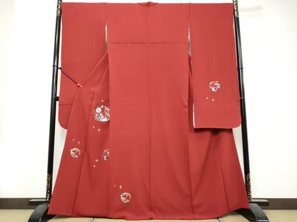 平和屋着物●中国三大刺繍　スワトウ刺繍　汕頭刺繍　総刺繍　振袖　草花丸文　金糸　正絹　逸品　DABK0752ud