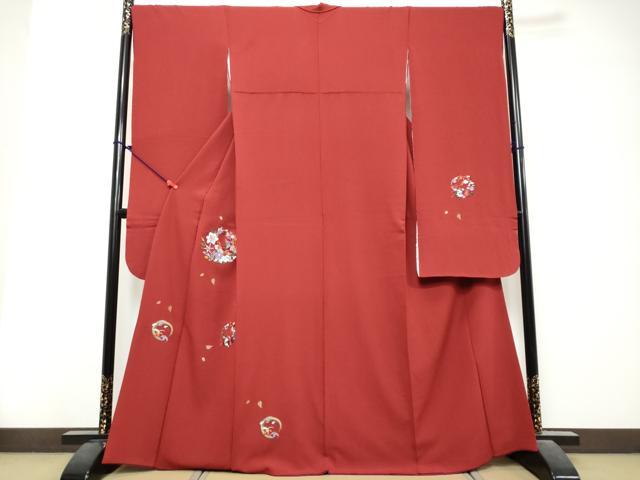 平和屋着物●中国三大刺繍　スワトウ刺繍　汕頭刺繍　総刺繍　振袖　草花丸文　金糸　正絹　逸品　DABK0752ud