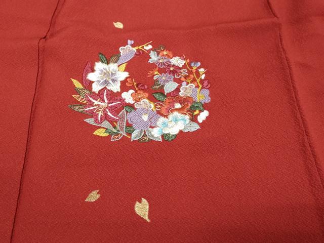 平和屋着物●中国三大刺繍　スワトウ刺繍　汕頭刺繍　総刺繍　振袖　草花丸文　金糸　正絹　逸品　DABK0752ud