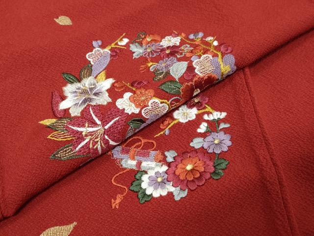 平和屋着物●中国三大刺繍　スワトウ刺繍　汕頭刺繍　総刺繍　振袖　草花丸文　金糸　正絹　逸品　DABK0752ud