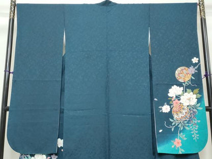 平和屋着物●豪華振袖　手毬草花文　暈し染め　金彩　京都きもの友禅扱い　正絹　逸品　DABK0754ud