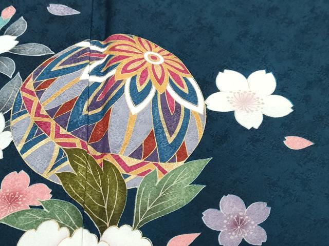 平和屋着物●豪華振袖　手毬草花文　暈し染め　金彩　京都きもの友禅扱い　正絹　逸品　DABK0754ud