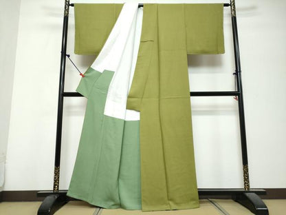 平和屋着物●上質な色無地　霞地紋　根岸色　正絹　逸品　DABK0759ud