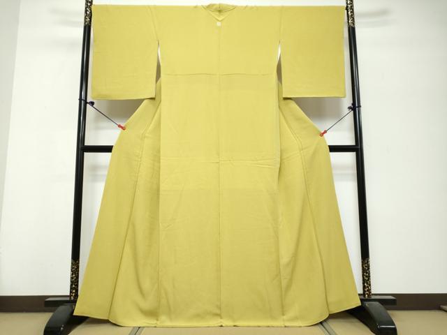平和屋着物●ファッションデザイナー 花井幸子　色無地　緑黄色　正絹　逸品　DABK0760ud