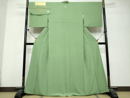 平和屋着物●上質な色無地　京洛草木染　古都乃舞　薄緑色　反端付き　正絹　逸品　DABK0763ud