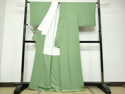 平和屋着物●上質な色無地　京洛草木染　古都乃舞　薄緑色　反端付き　正絹　逸品　DABK0763ud