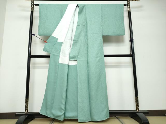 平和屋着物●上質な色無地　南天地紋　新橋色　正絹　逸品　DABK0766ud