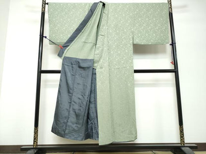 平和屋着物●男性　色無地　胴抜き仕立て　花尽くし地紋　利休鼠色　正絹　逸品　DABK0768ud