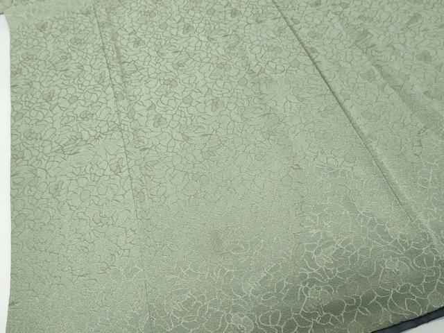 平和屋着物●男性　色無地　胴抜き仕立て　花尽くし地紋　利休鼠色　正絹　逸品　DABK0768ud