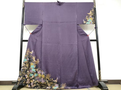 平和屋着物●染色作家　斉藤三才　訪問着　花鳥文　金彩　正絹　逸品　DABK0772ud