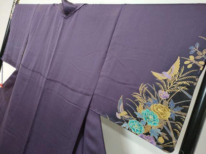 平和屋着物●染色作家　斉藤三才　訪問着　花鳥文　金彩　正絹　逸品　DABK0772ud