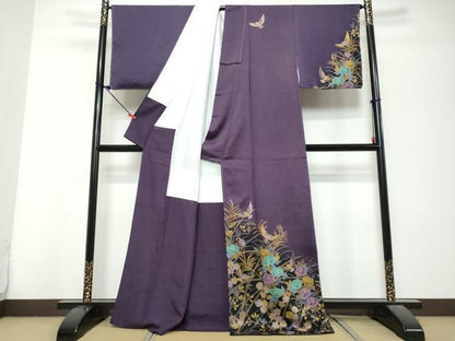 平和屋着物●染色作家　斉藤三才　訪問着　花鳥文　金彩　正絹　逸品　DABK0772ud