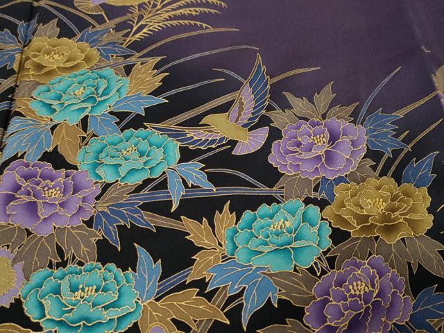 平和屋着物●染色作家　斉藤三才　訪問着　花鳥文　金彩　正絹　逸品　DABK0772ud