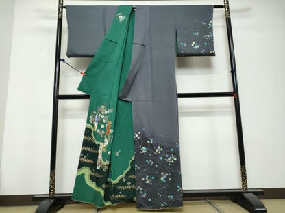 平和屋着物●訪問着　作家物　リバーシブル　道長短冊草花文　金彩　正絹　逸品　未使用　DABK0774ud