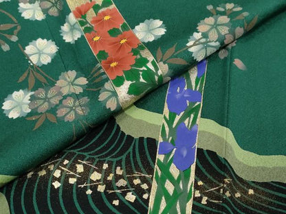 平和屋着物●訪問着　作家物　リバーシブル　道長短冊草花文　金彩　正絹　逸品　未使用　DABK0774ud