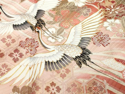 平和屋着物●豪華振袖　駒刺繍　吉祥飛鶴花蝶文　暈し染め　金彩　正絹　逸品　DABK0777ud
