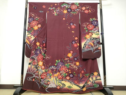 平和屋着物●豪華振袖　紅型　流水草花文　暈し染め　正絹　逸品　DABK0779ud