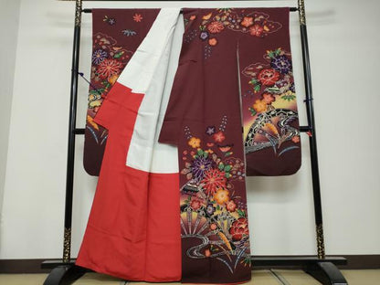 平和屋着物●豪華振袖　紅型　流水草花文　暈し染め　正絹　逸品　DABK0779ud