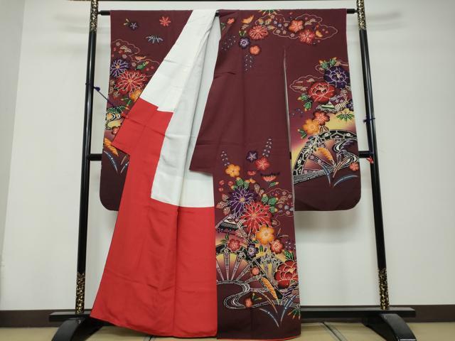 平和屋着物●豪華振袖　紅型　流水草花文　暈し染め　正絹　逸品　DABK0779ud