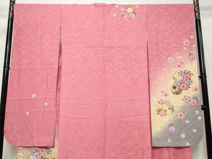 平和屋着物●豪華振袖　手毬花文　暈し染め　金彩　正絹　逸品　DABK0781ud